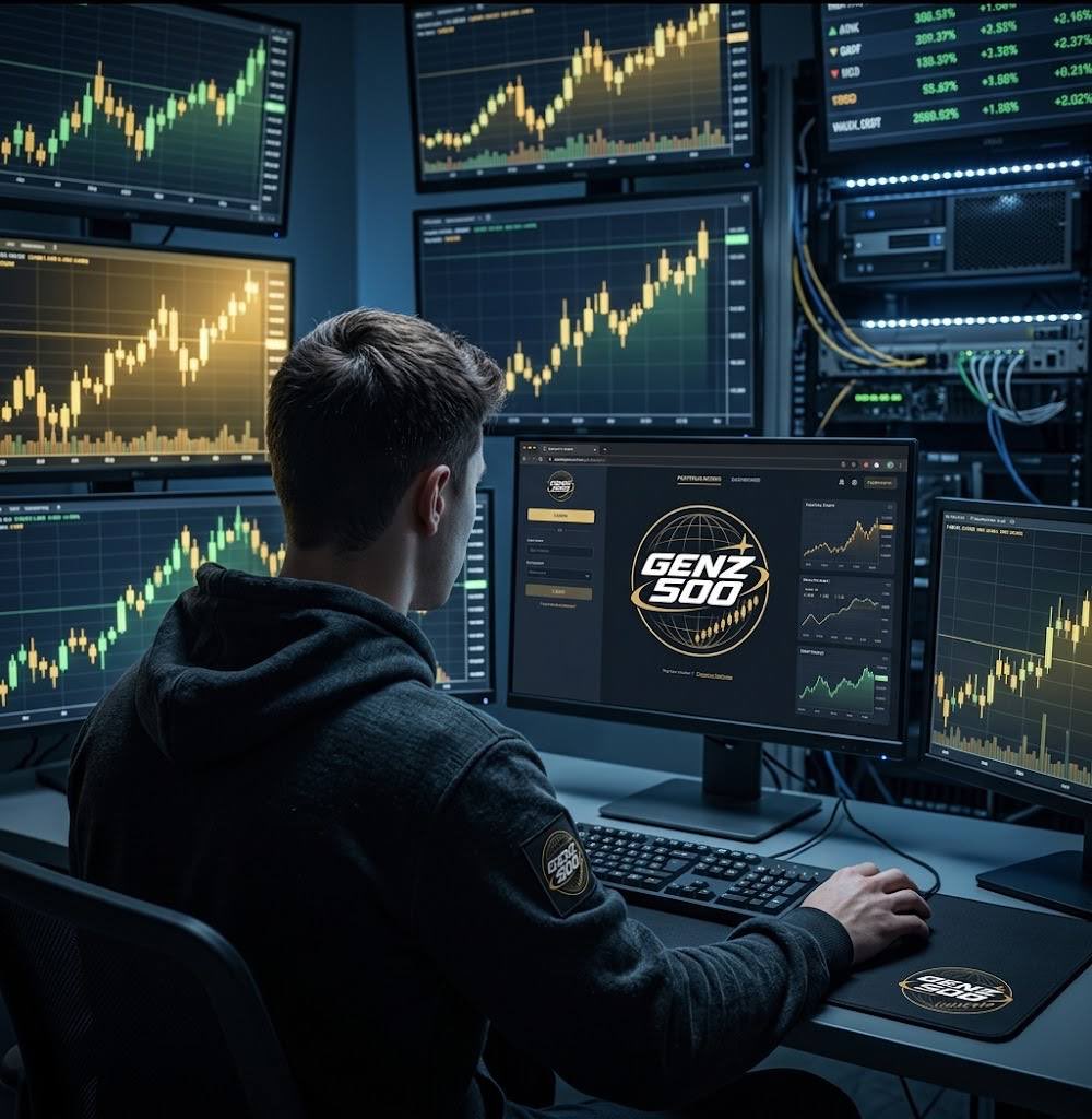 Trader watching GENZ500 market terminals